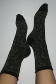 Leopard Scalloped Glitter Socks Olive Black